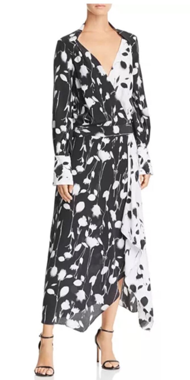 EQUIPMENT Neema Asymmetric Wrap-effect Floral Georgette Maxi DressTrue Black 2